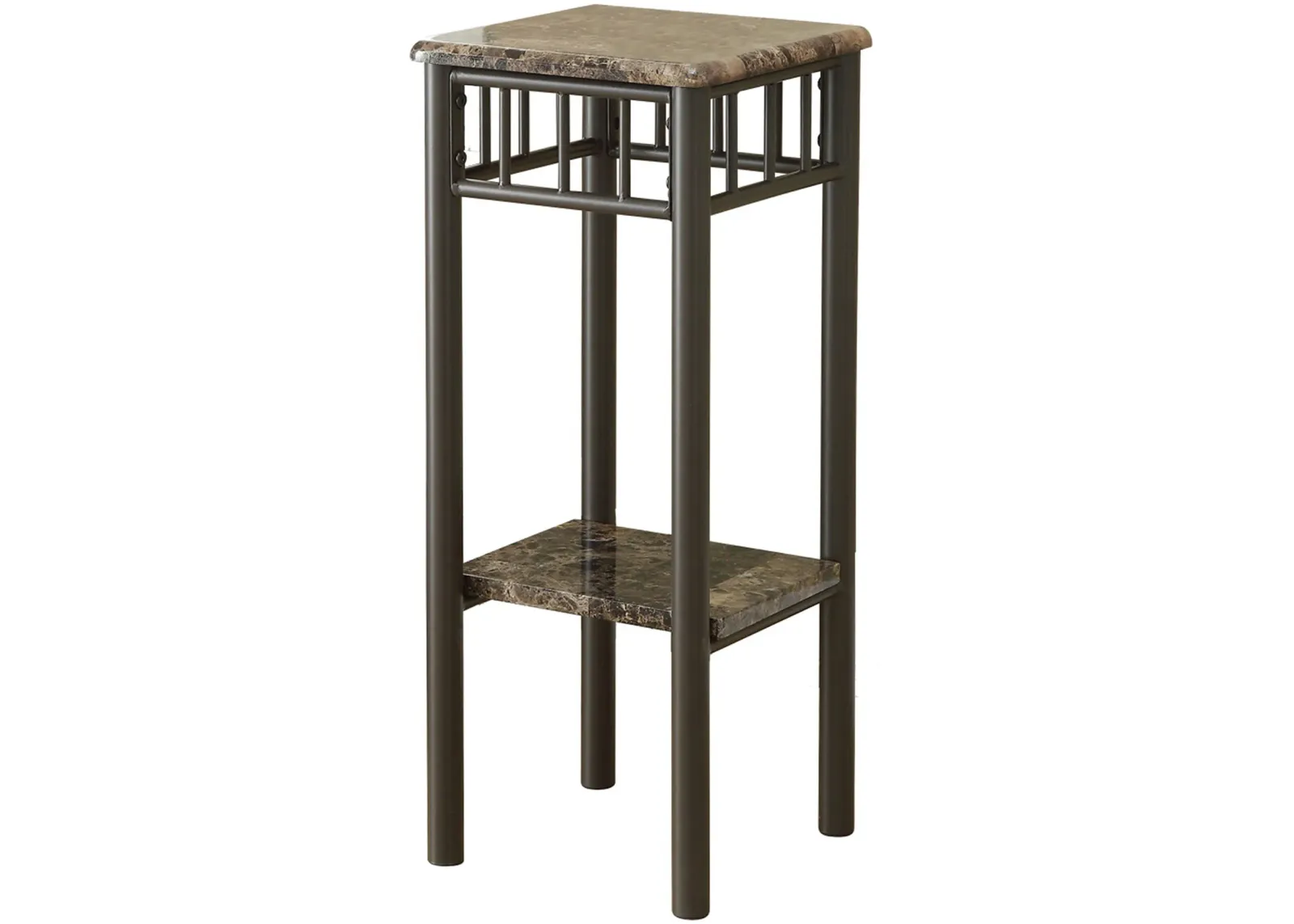 Accent Table, Side, End, Plant Stand, Square, Living Room, Bedroom, Metal, Laminate, Brown Marble Look, Transitional