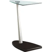Accent Table, C-Shaped, End, Side, Snack, Living Room, Bedroom, Metal, Tempered Glass, Glossy Black, Grey, Clear, Contemporary, Modern