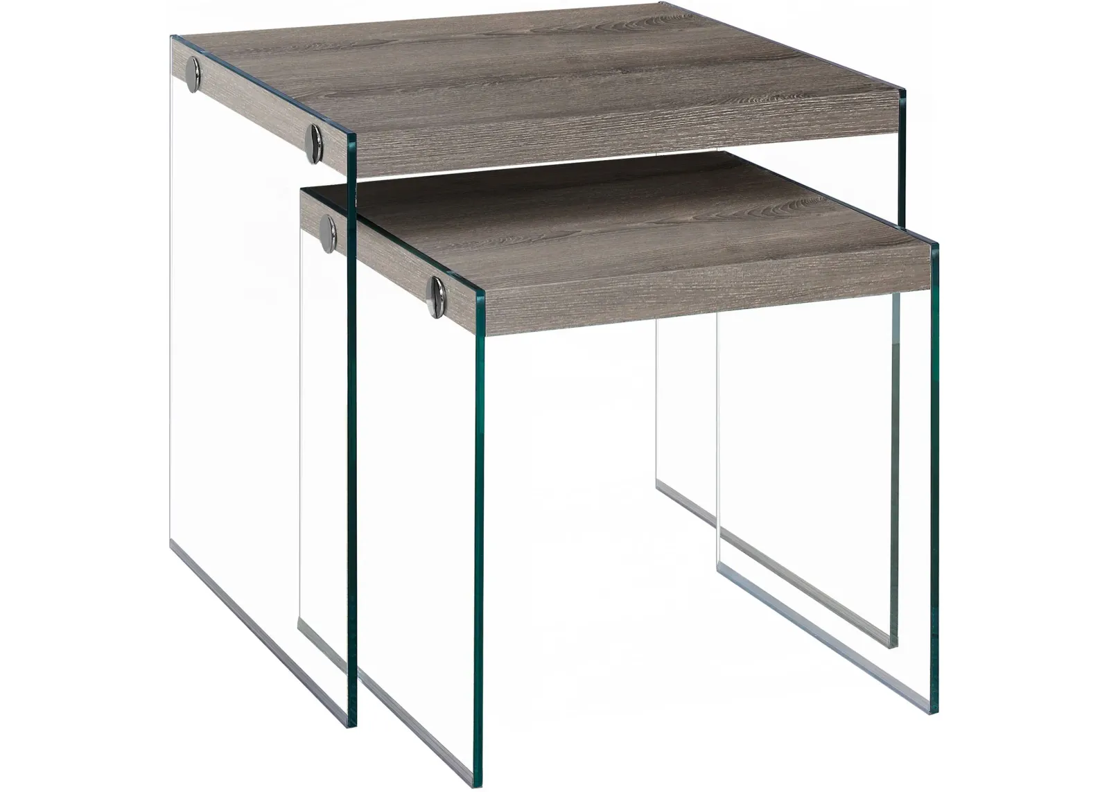 Nesting Table, Set Of 2, Side, End, Accent, Living Room, Bedroom, Tempered Glass, Laminate, Brown, Clear, Contemporary, Modern