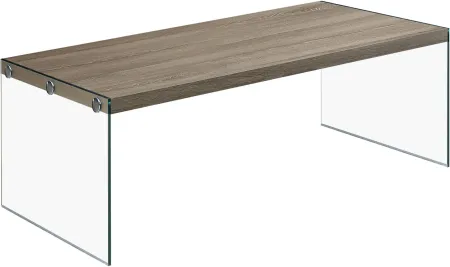 Coffee Table, Accent, Cocktail, Rectangular, Living Room, 44"L, Tempered Glass, Laminate, Brown, Clear, Contemporary, Modern