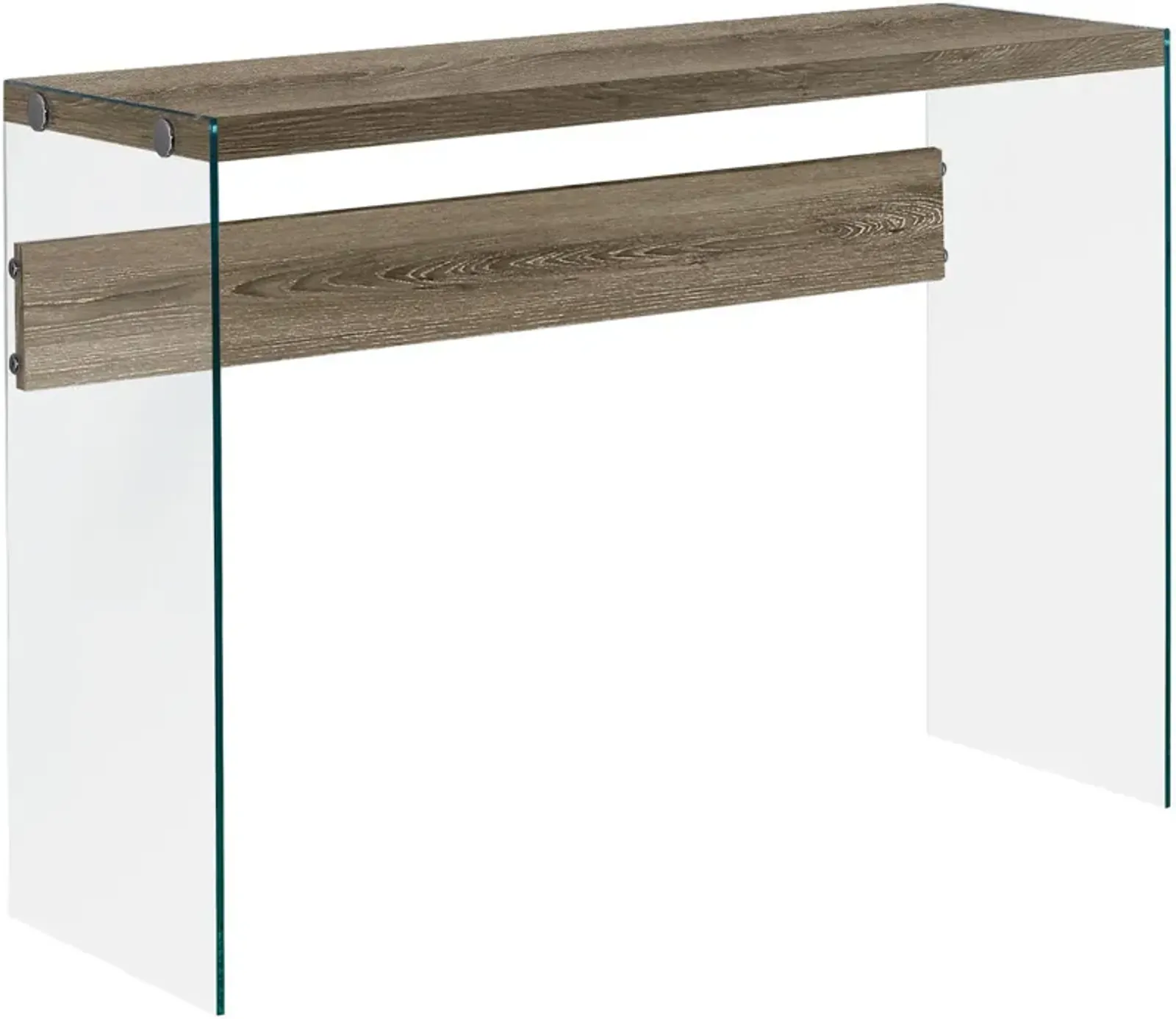 Accent Table, Console, Entryway, Narrow, Sofa, Living Room, Bedroom, Tempered Glass, Laminate, Brown, Clear, Contemporary, Modern