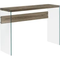 Accent Table, Console, Entryway, Narrow, Sofa, Living Room, Bedroom, Tempered Glass, Laminate, Brown, Clear, Contemporary, Modern