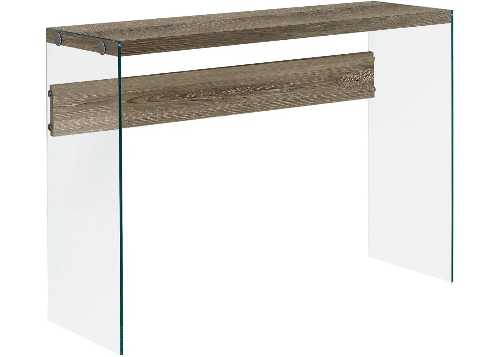 Accent Table, Console, Entryway, Narrow, Sofa, Living Room, Bedroom, Tempered Glass, Laminate, Brown, Clear, Contemporary, Modern