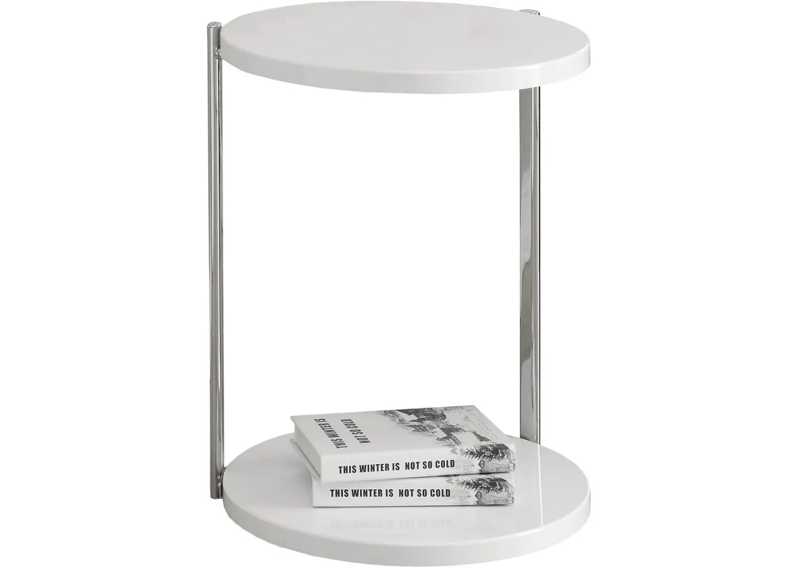 Accent Table, Round, Side, End, Nightstand, Lamp, Living Room, Bedroom, Metal, Laminate, Glossy White, Chrome, Contemporary, Modern