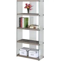 Bookshelf, Bookcase, Etagere, 5 Tier, 60"H, Office, Bedroom, Tempered Glass, Laminate, Brown, Clear, Contemporary, Modern