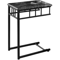 Accent Table, C-Shaped, End, Side, Snack, Living Room, Bedroom, Metal, Laminate, Grey Marble Look, Black, Transitional