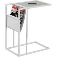 Accent Table, C-Shaped, End, Side, Snack, Magazine Storage, Living Room, Bedroom, Metal, Pu Leather Look, Tempered Glass, White, Contemporary, Modern