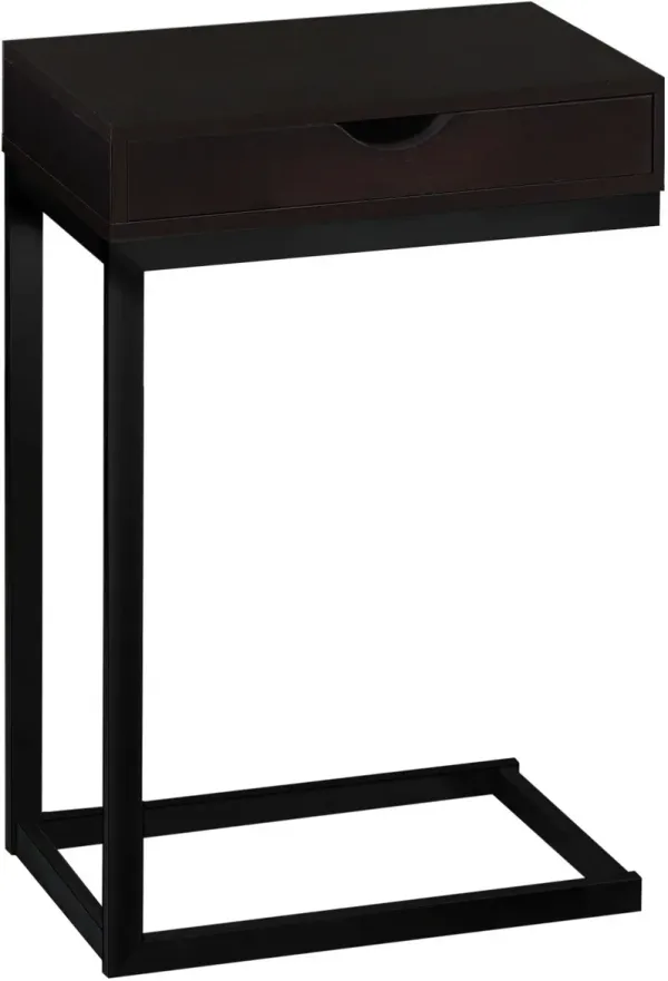 Accent Table, C-Shaped, End, Side, Snack, Storage Drawer, Living Room, Bedroom, Metal, Laminate, Brown, Black, Contemporary, Modern