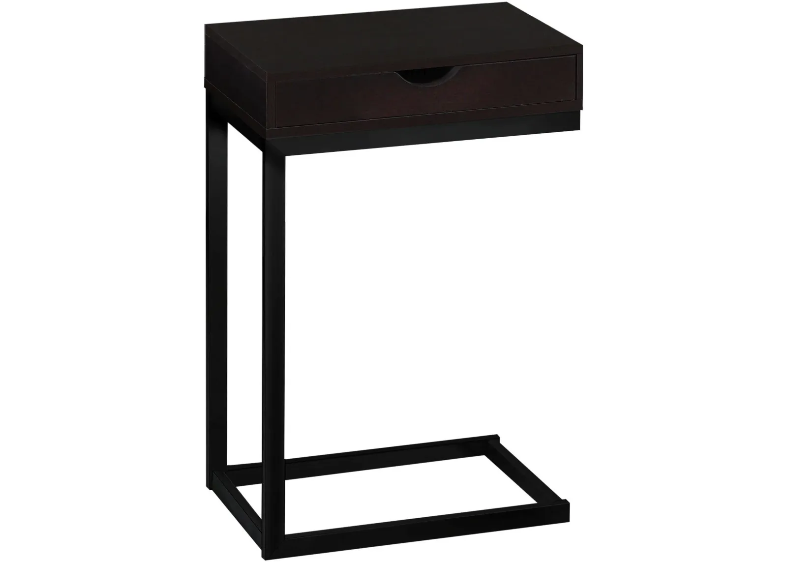 Accent Table, C-Shaped, End, Side, Snack, Storage Drawer, Living Room, Bedroom, Metal, Laminate, Brown, Black, Contemporary, Modern