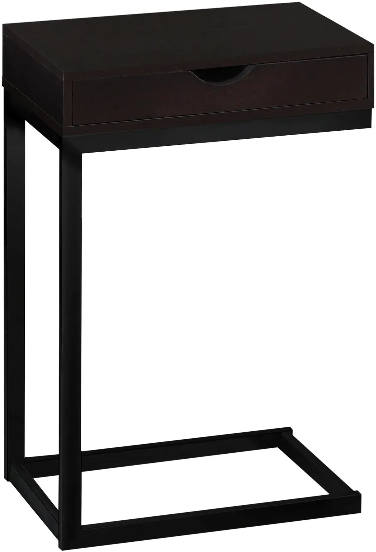 Accent Table, C-Shaped, End, Side, Snack, Storage Drawer, Living Room, Bedroom, Metal, Laminate, Brown, Black, Contemporary, Modern