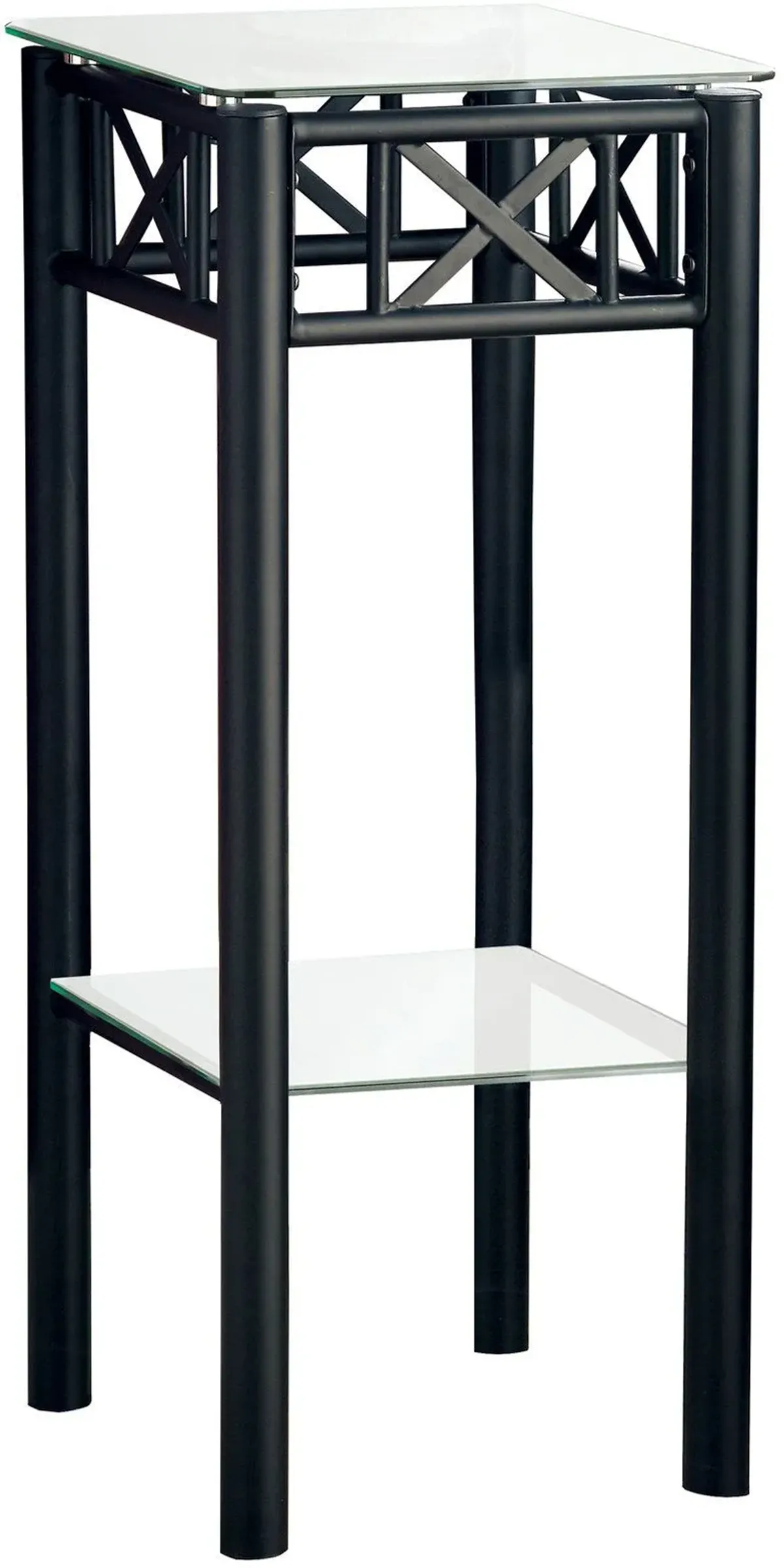 Accent Table, Side, End, Plant Stand, Square, Living Room, Bedroom, Metal, Tempered Glass, Black, Transitional