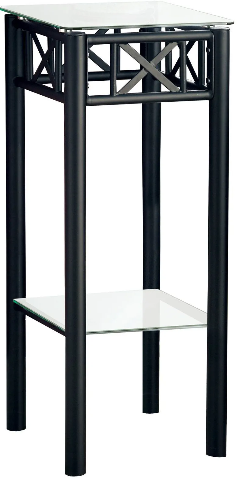 Accent Table, Side, End, Plant Stand, Square, Living Room, Bedroom, Metal, Tempered Glass, Black, Transitional