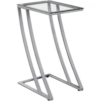 Accent Table, C-Shaped, End, Side, Snack, Living Room, Bedroom, Metal, Tempered Glass, Grey, Clear, Contemporary, Modern