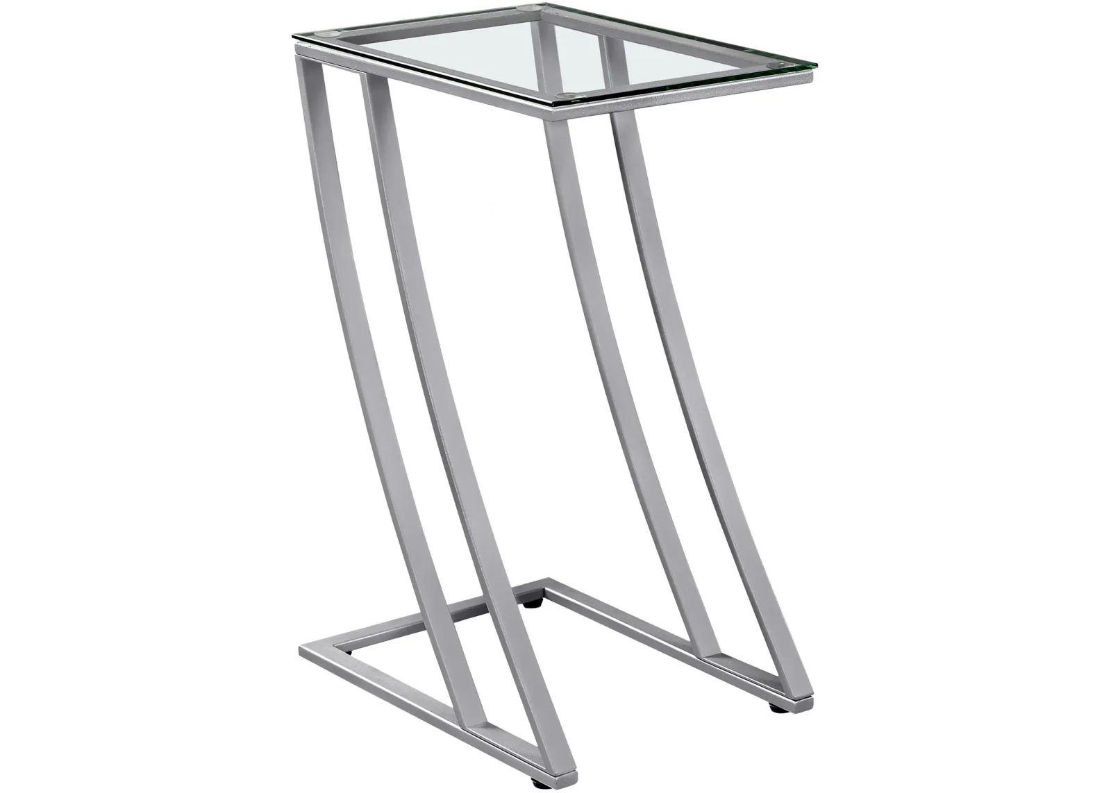 Accent Table, C-Shaped, End, Side, Snack, Living Room, Bedroom, Metal, Tempered Glass, Grey, Clear, Contemporary, Modern