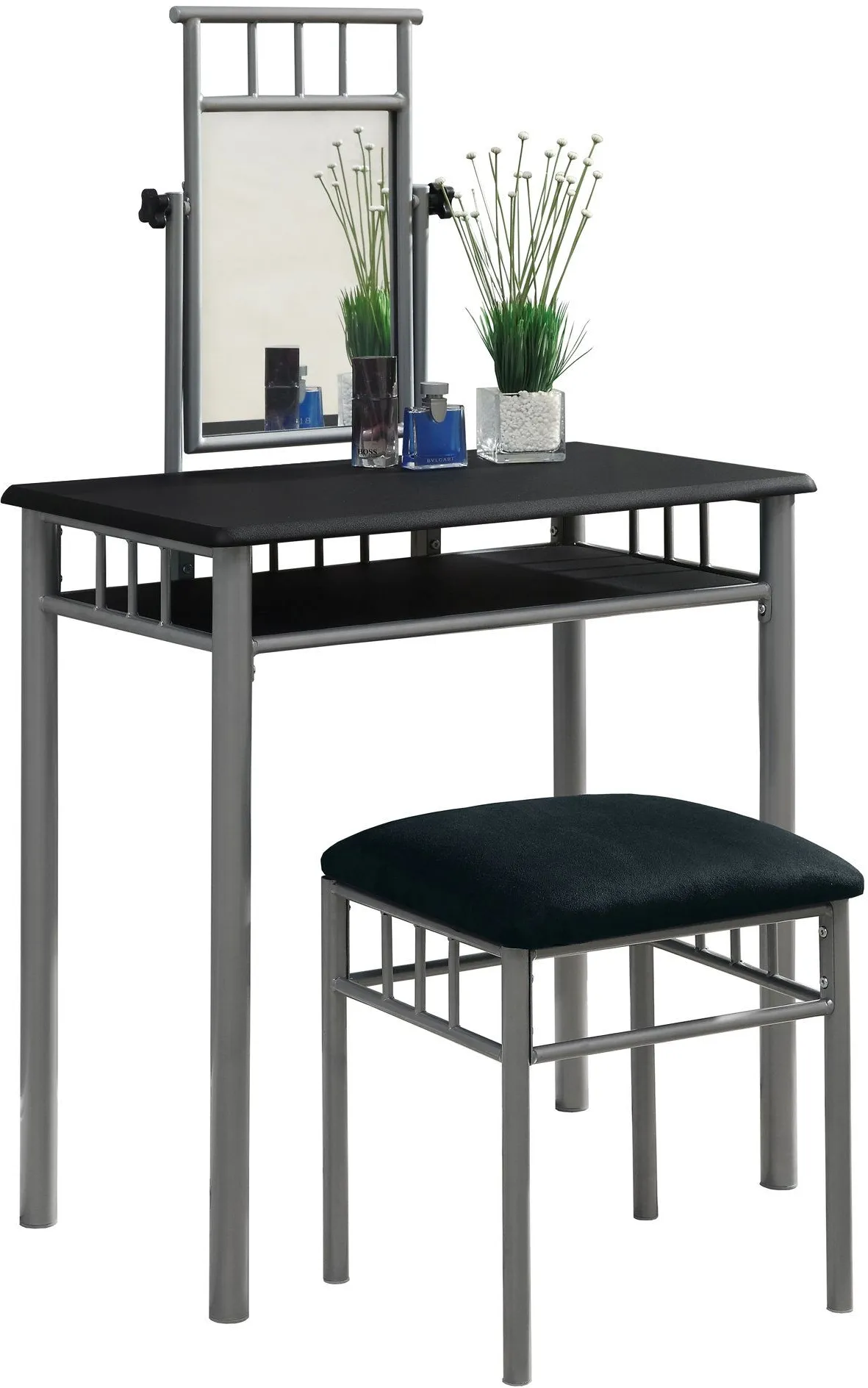 Vanity Set, Set Of 2, Makeup Table, Organizer, Dressing Table, Bedroom, Metal, Laminate, Black, Grey, Transitional