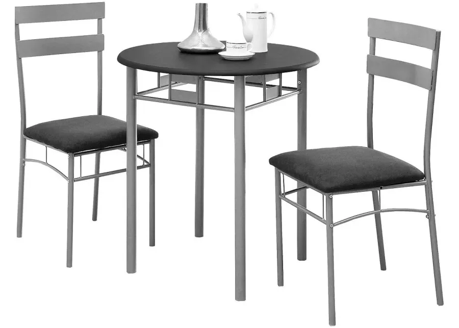 Dining Table Set, 3Pcs Set, Small, 30" Round, Kitchen, Metal, Laminate, Black, Grey, Contemporary, Modern