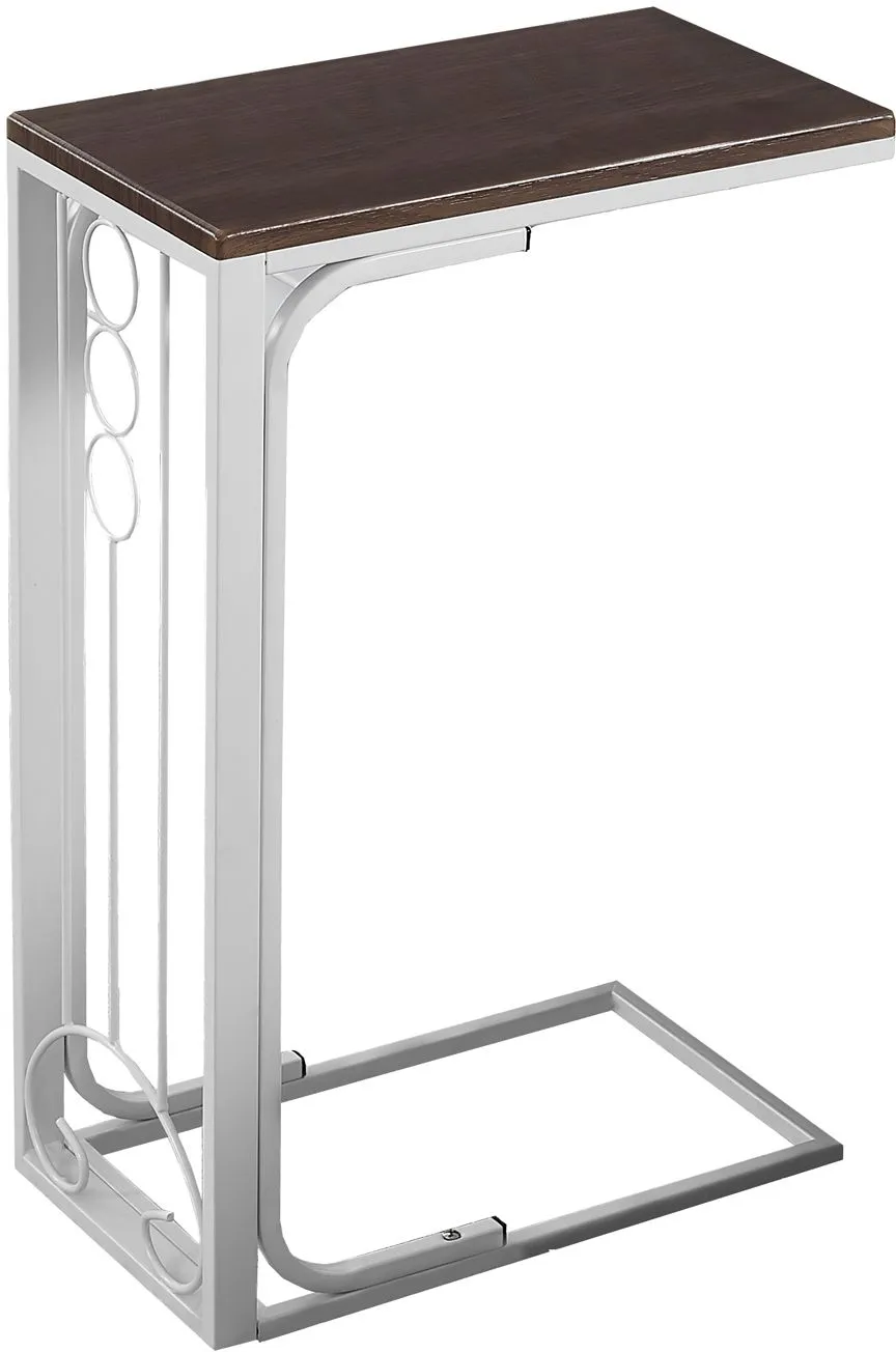 Accent Table, C-Shaped, End, Side, Snack, Living Room, Bedroom, Metal, Laminate, Brown, White, Transitional