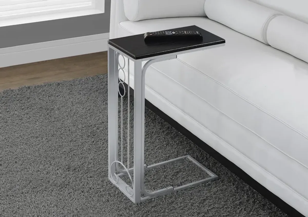 Accent Table, C-Shaped, End, Side, Snack, Living Room, Bedroom, Metal, Laminate, Black, Grey, Transitional