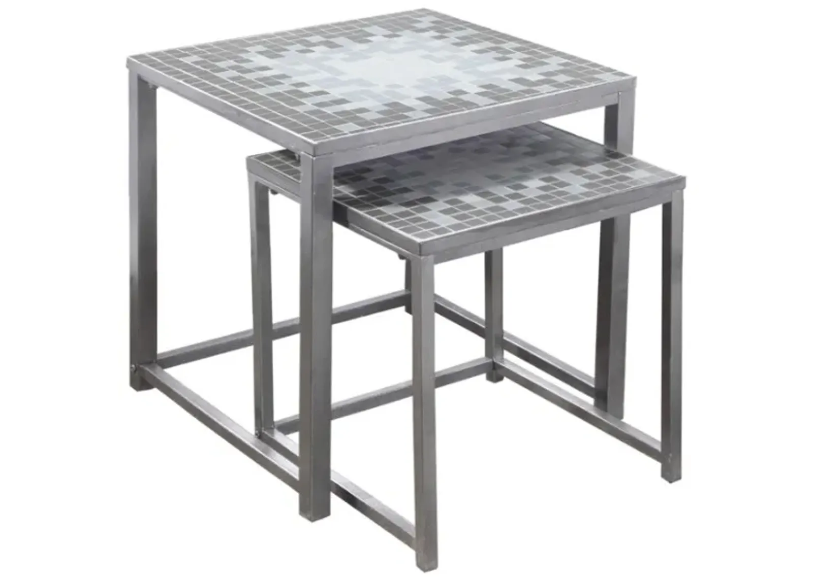 Monarch Specialties Inc. 2-Piece Blue/Gray Silver Nesting Table Set