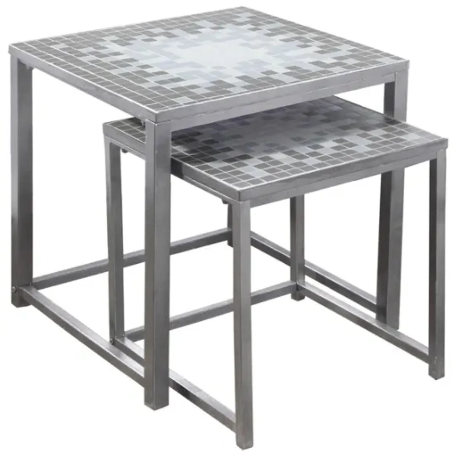 Monarch Specialties Inc. 2-Piece Blue/Gray Silver Nesting Table Set