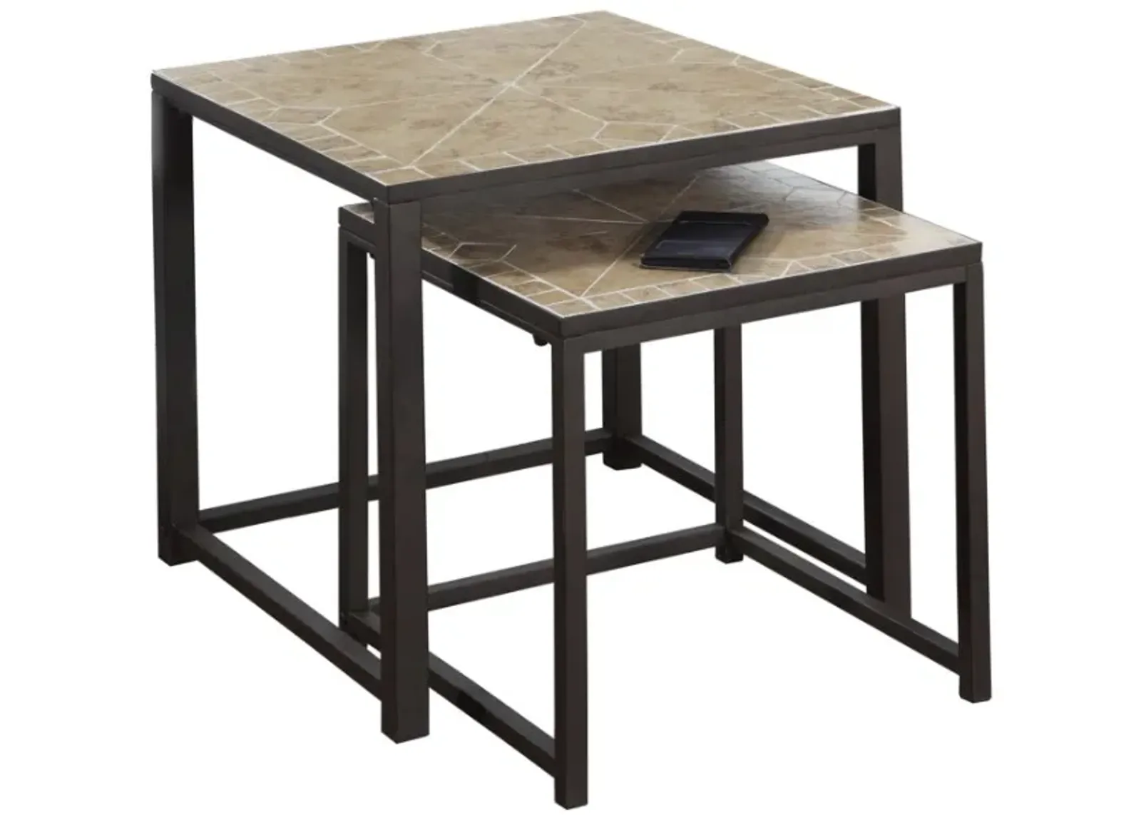 Monarch Specialties Inc. 2-Piece Terracotta Brown Silver Nesting Table Set