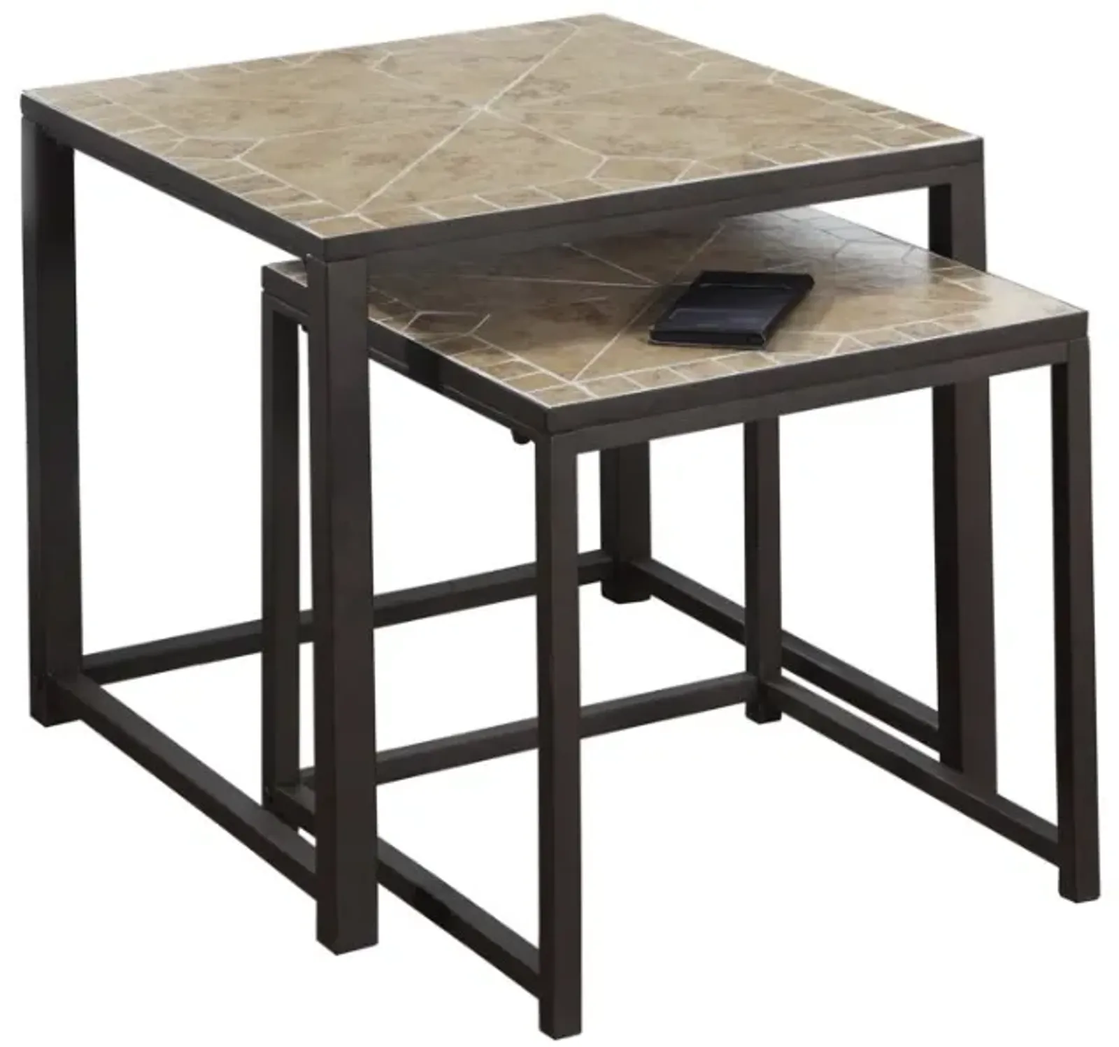 Monarch Specialties Inc. 2-Piece Terracotta Brown Silver Nesting Table Set