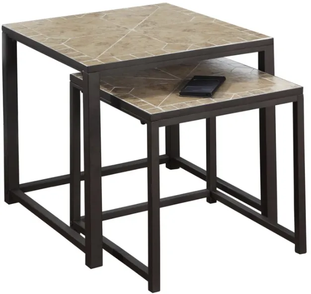 Monarch Specialties Inc. 2-Piece Terracotta Brown Silver Nesting Table Set