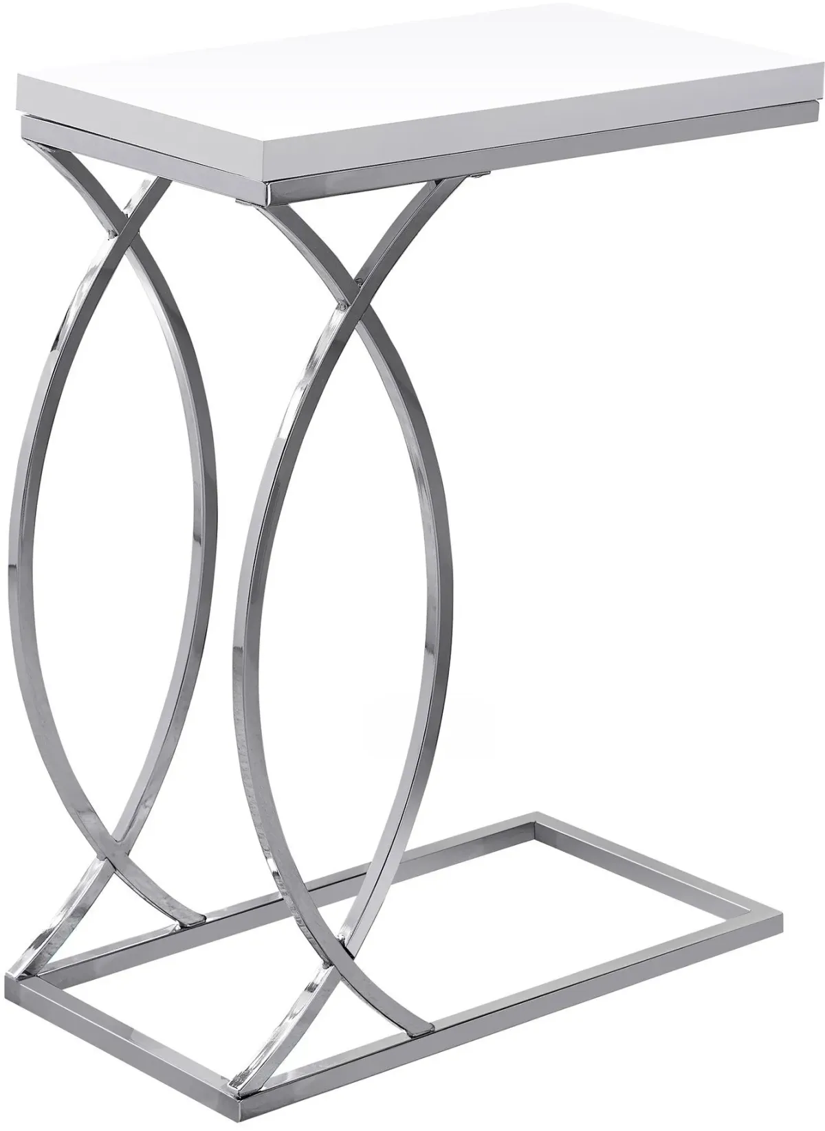 Accent Table, C-Shaped, End, Side, Snack, Living Room, Bedroom, Metal, Laminate, Glossy White, Chrome, Contemporary, Modern