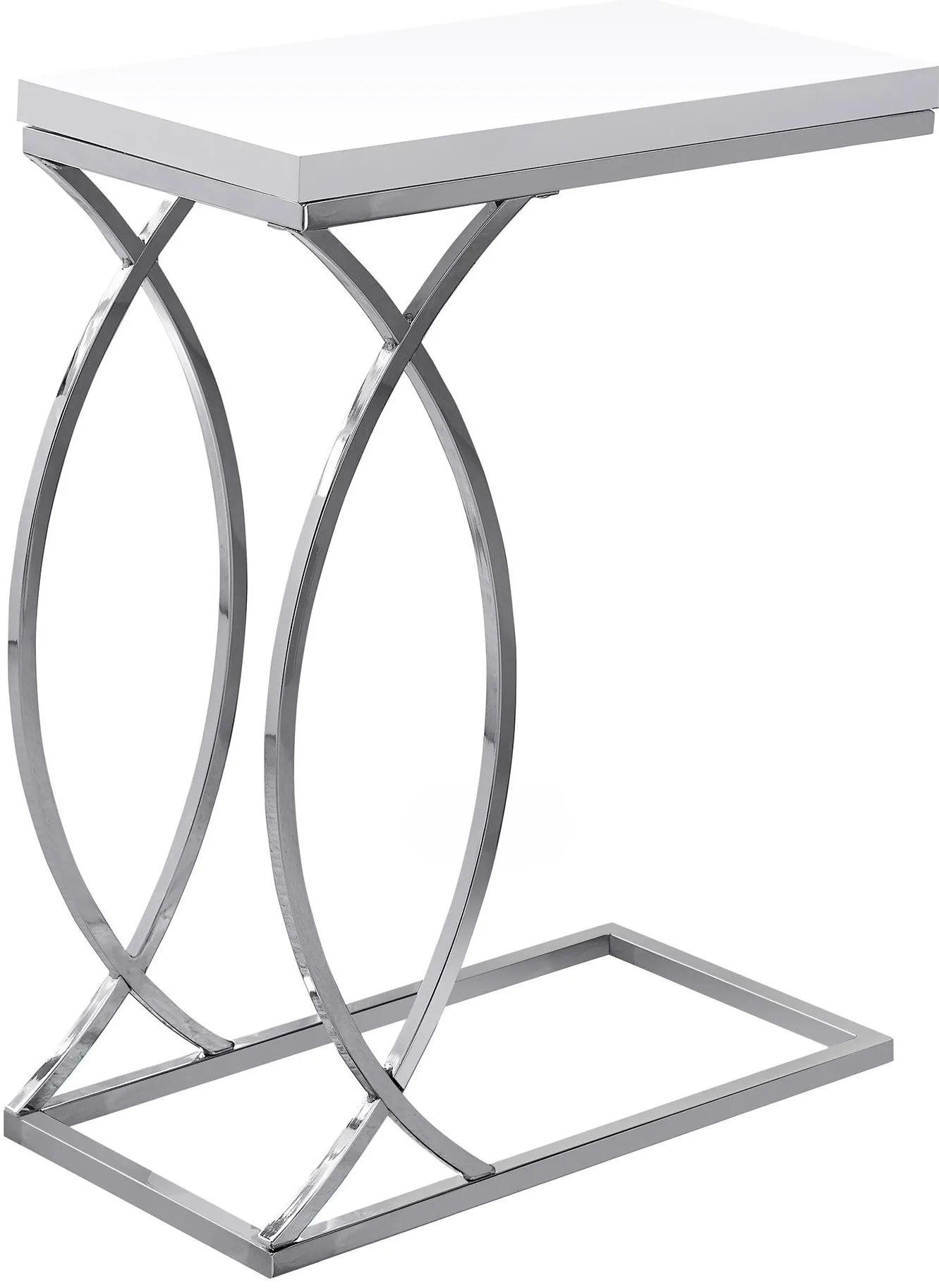 Accent Table, C-Shaped, End, Side, Snack, Living Room, Bedroom, Metal, Laminate, Glossy White, Chrome, Contemporary, Modern