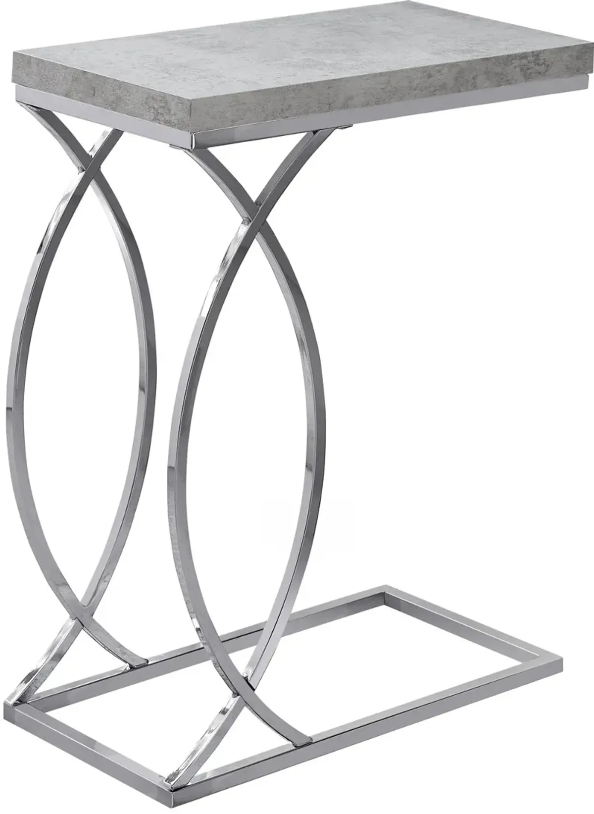 Accent Table, C-Shaped, End, Side, Snack, Living Room, Bedroom, Metal, Laminate, Grey, Chrome, Contemporary, Modern