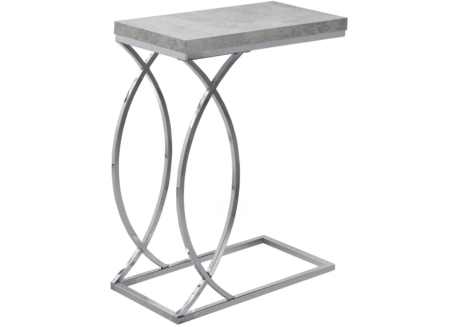 Accent Table, C-Shaped, End, Side, Snack, Living Room, Bedroom, Metal, Laminate, Grey, Chrome, Contemporary, Modern