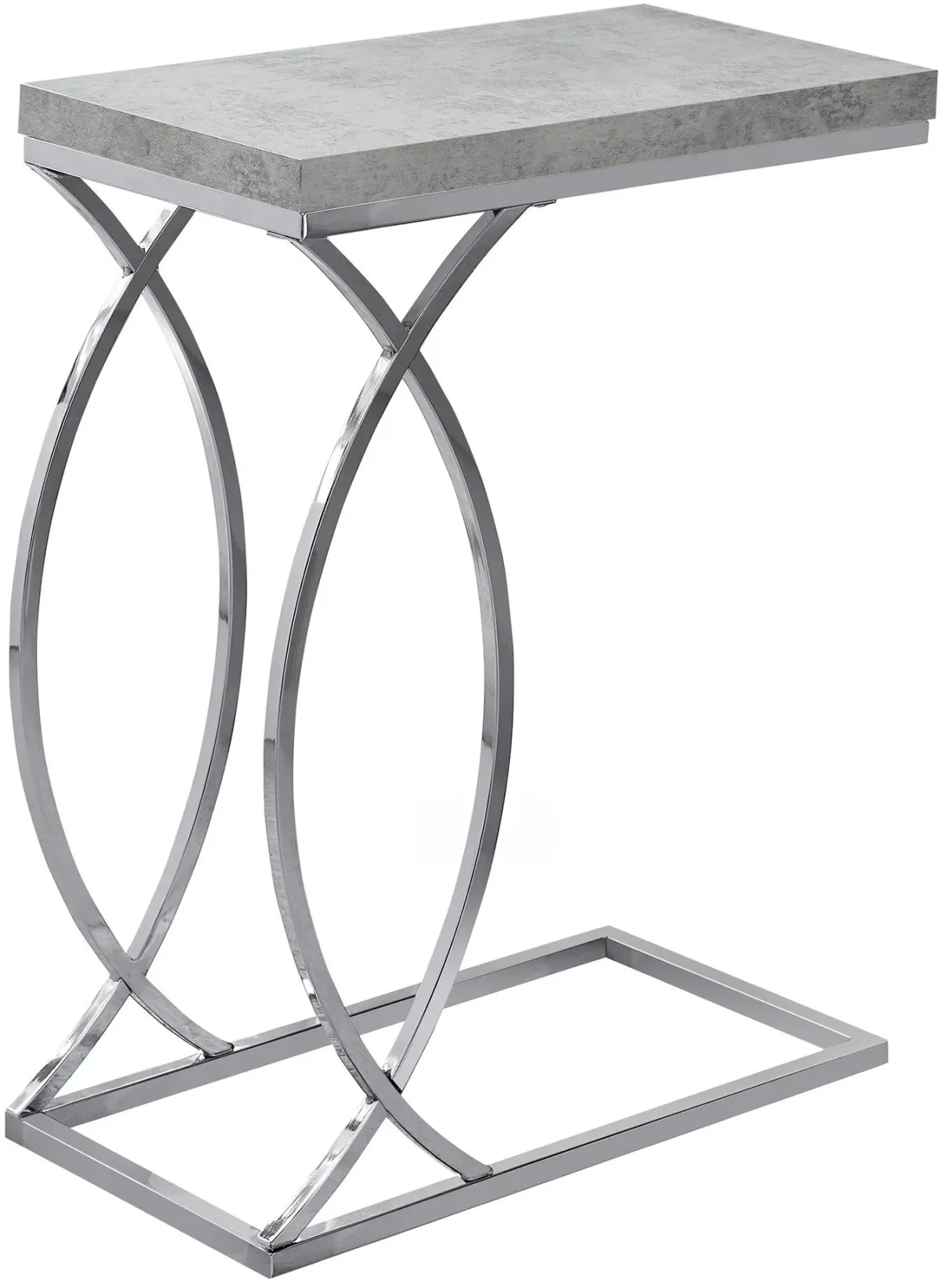 Accent Table, C-Shaped, End, Side, Snack, Living Room, Bedroom, Metal, Laminate, Grey, Chrome, Contemporary, Modern