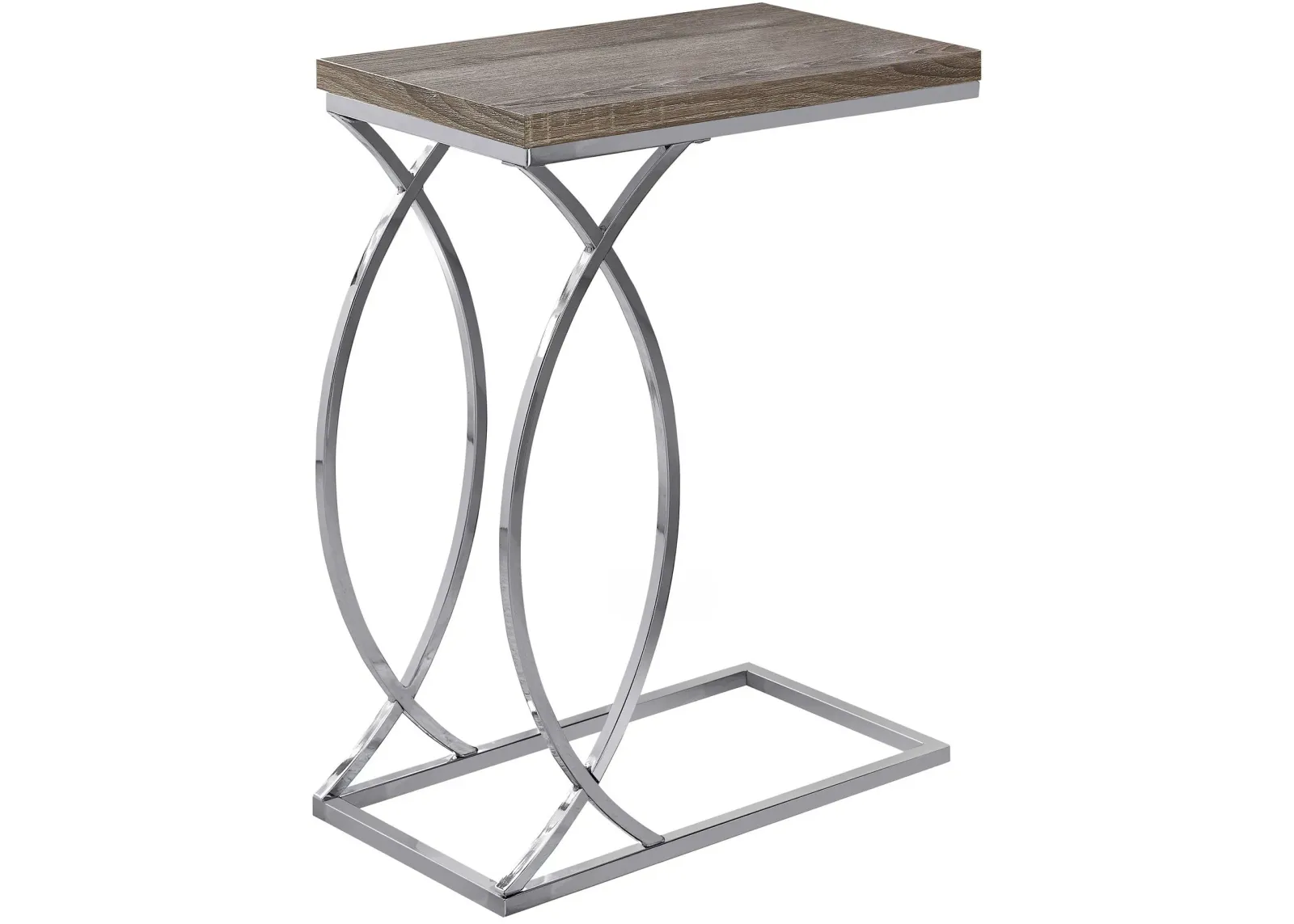 Accent Table, C-Shaped, End, Side, Snack, Living Room, Bedroom, Metal, Laminate, Brown, Chrome, Contemporary, Modern