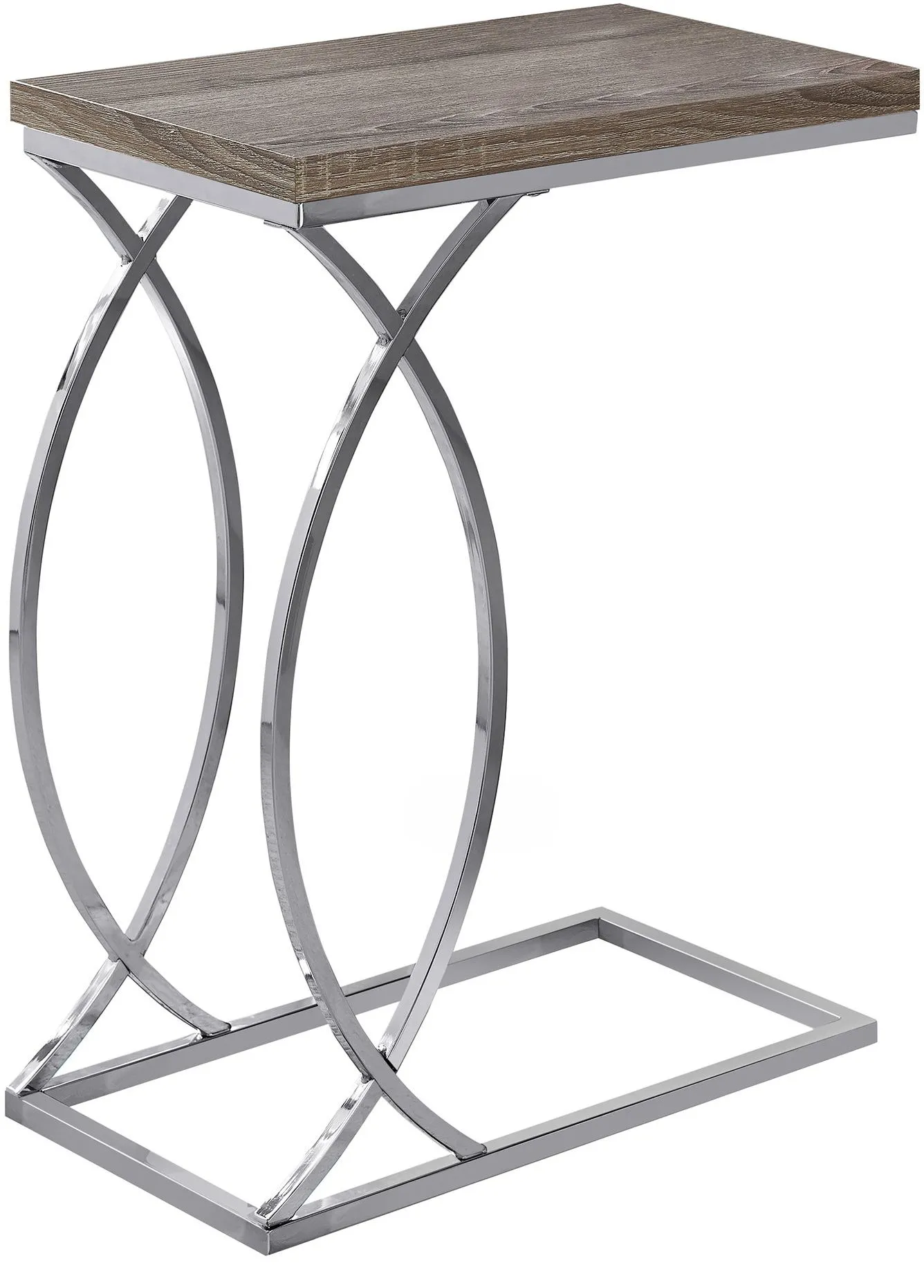 Accent Table, C-Shaped, End, Side, Snack, Living Room, Bedroom, Metal, Laminate, Brown, Chrome, Contemporary, Modern