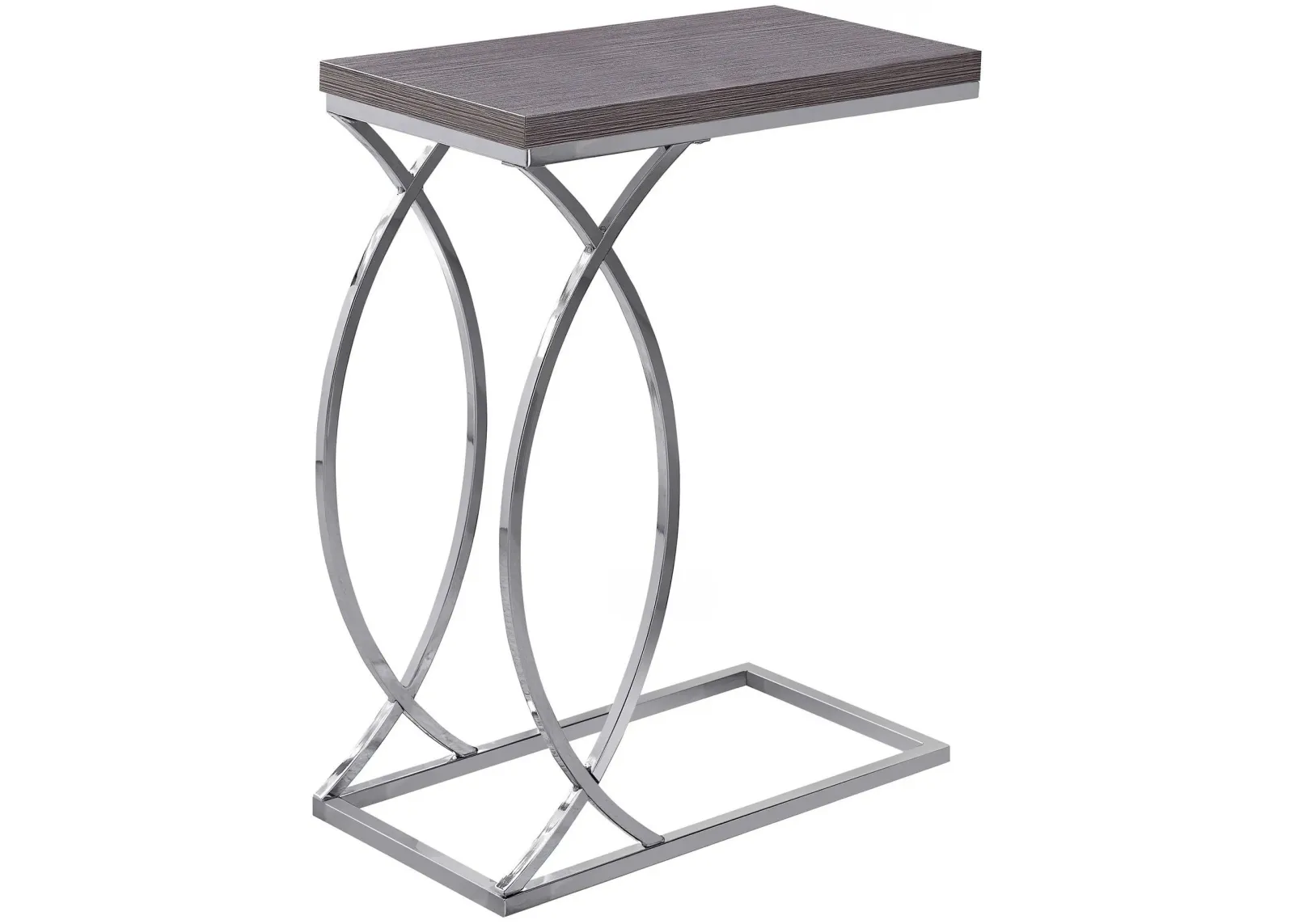 Accent Table, C-Shaped, End, Side, Snack, Living Room, Bedroom, Metal, Laminate, Grey, Chrome, Contemporary, Modern