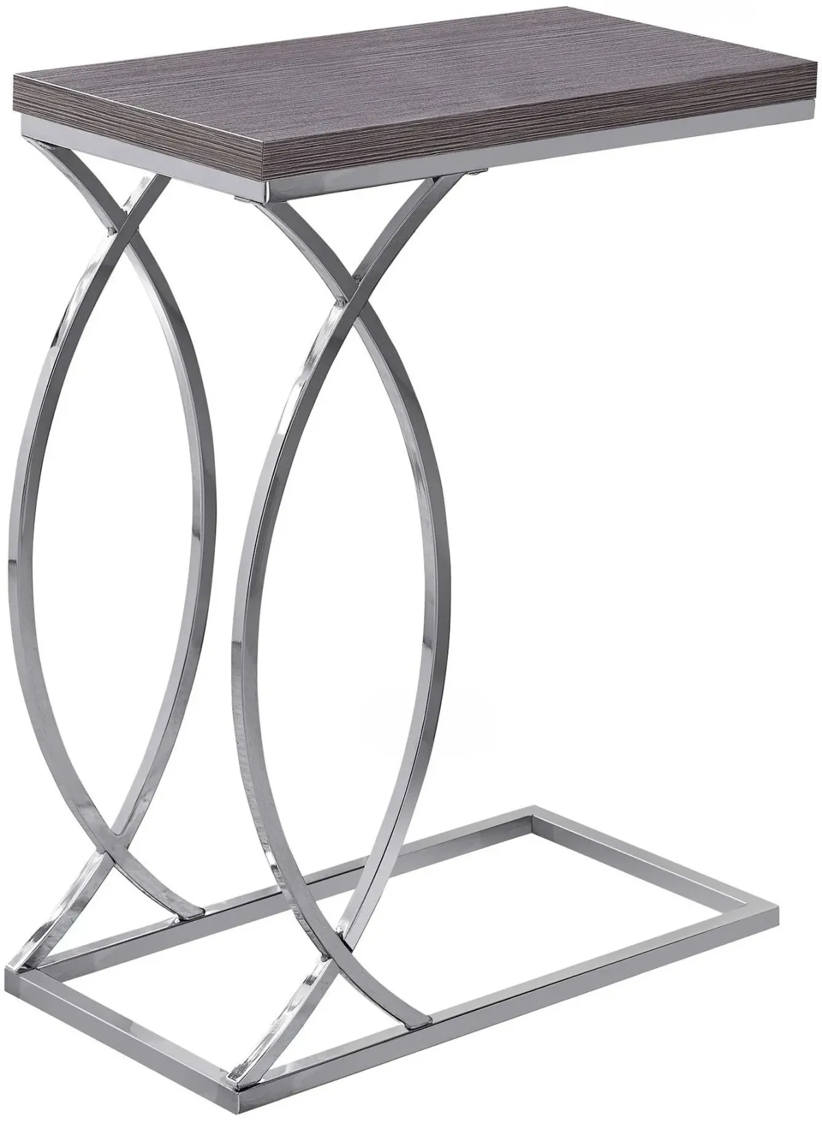 Accent Table, C-Shaped, End, Side, Snack, Living Room, Bedroom, Metal, Laminate, Grey, Chrome, Contemporary, Modern