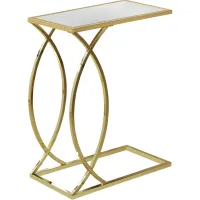 Accent Table, C-Shaped, End, Side, Snack, Living Room, Bedroom, Metal, Laminate, Mirror, Gold, Contemporary, Modern