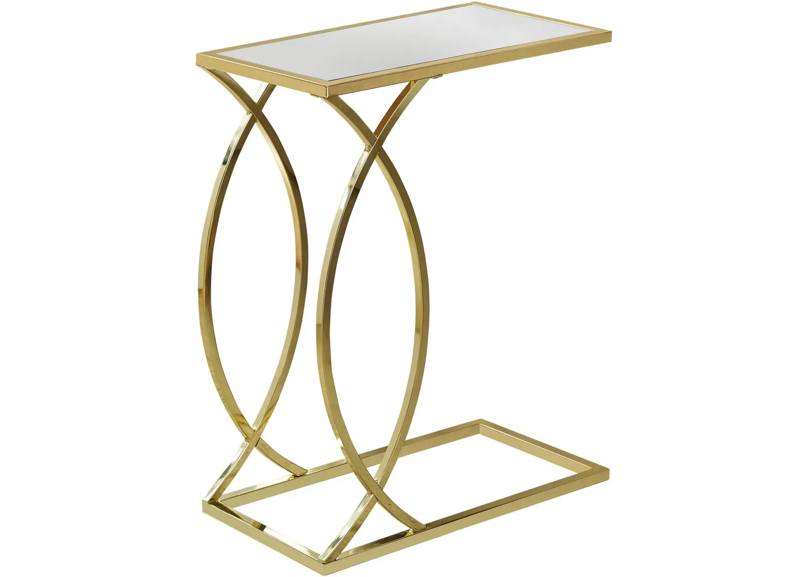 Accent Table, C-Shaped, End, Side, Snack, Living Room, Bedroom, Metal, Laminate, Mirror, Gold, Contemporary, Modern