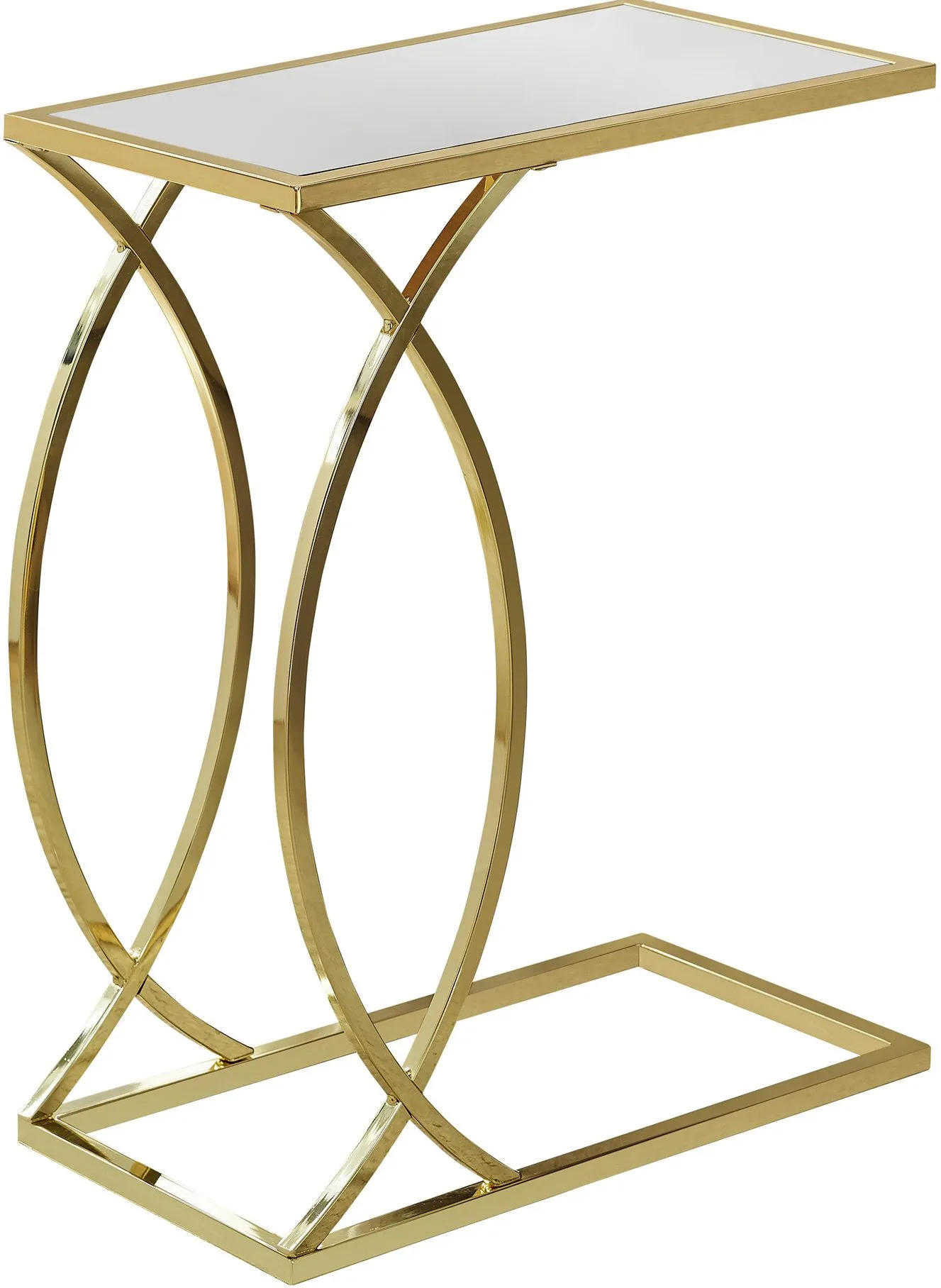 Accent Table, C-Shaped, End, Side, Snack, Living Room, Bedroom, Metal, Laminate, Mirror, Gold, Contemporary, Modern