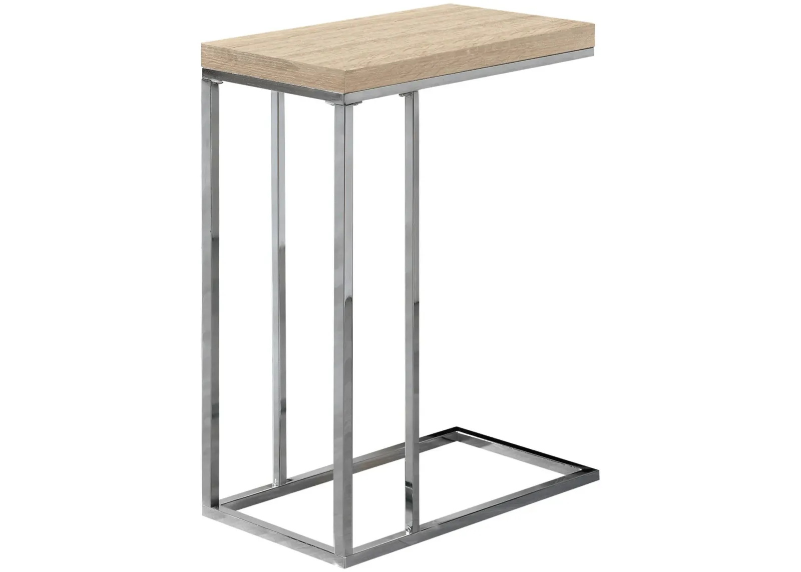 Accent Table, C-Shaped, End, Side, Snack, Living Room, Bedroom, Metal, Laminate, Natural, Chrome, Contemporary, Modern