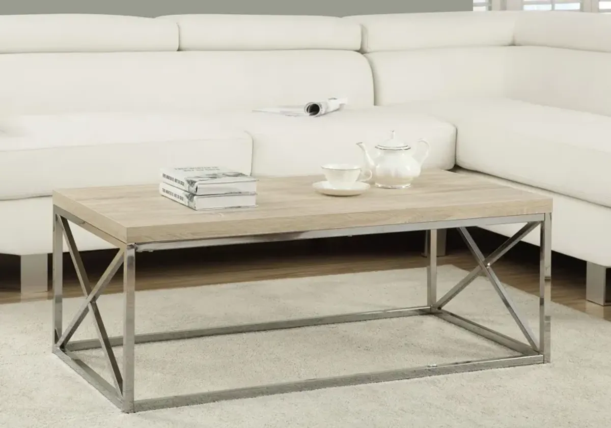 Coffee Table, Accent, Cocktail, Rectangular, Living Room, 44"L, Metal, Laminate, Natural, Chrome, Contemporary, Modern