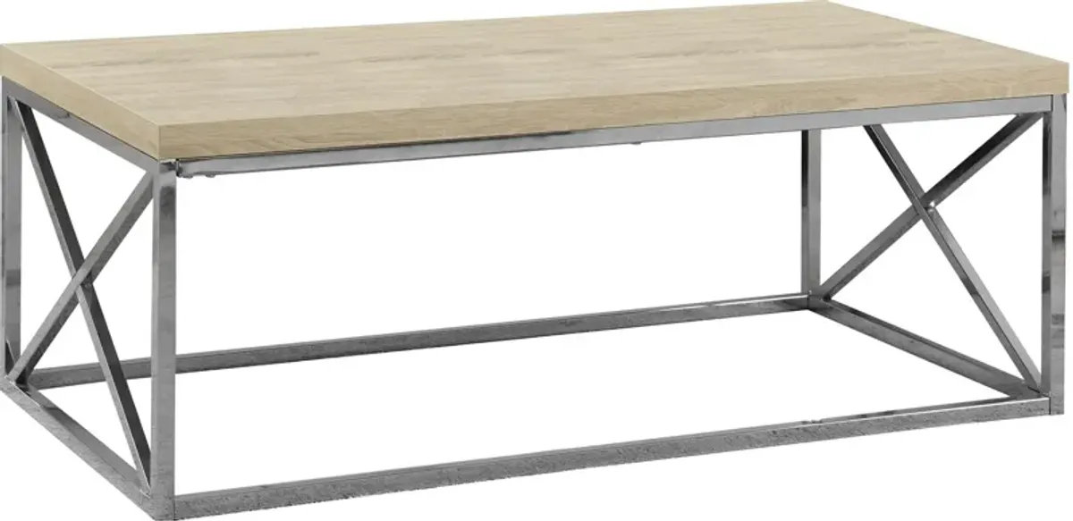 Coffee Table, Accent, Cocktail, Rectangular, Living Room, 44"L, Metal, Laminate, Natural, Chrome, Contemporary, Modern