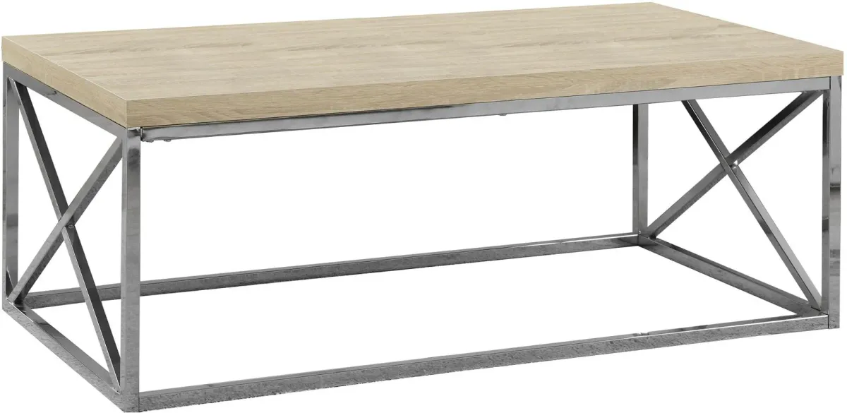 Coffee Table, Accent, Cocktail, Rectangular, Living Room, 44"L, Metal, Laminate, Natural, Chrome, Contemporary, Modern