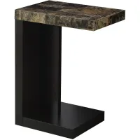 Accent Table, C-Shaped, End, Side, Snack, Living Room, Bedroom, Laminate, Brown Marble Look, Contemporary, Modern