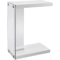 Accent Table, C-Shaped, End, Side, Snack, Living Room, Bedroom, Tempered Glass, Laminate, Glossy White, Clear, Contemporary, Modern