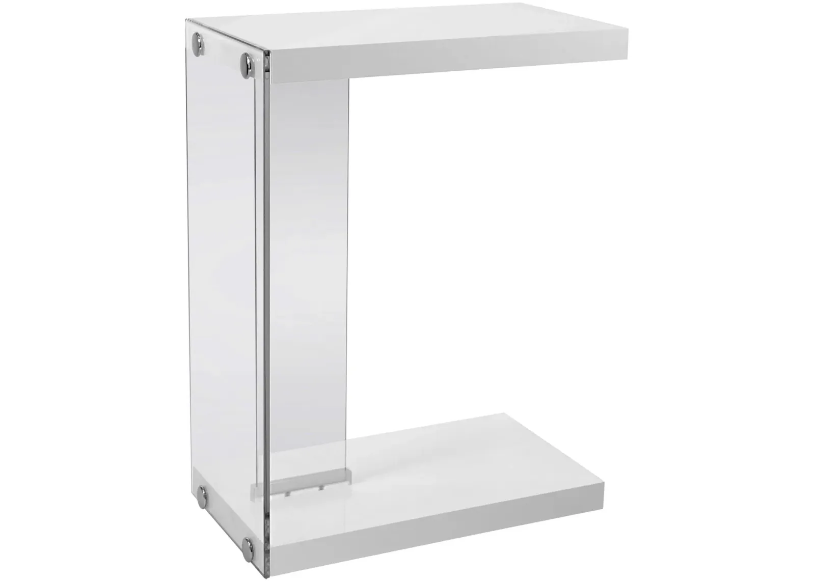 Accent Table, C-Shaped, End, Side, Snack, Living Room, Bedroom, Tempered Glass, Laminate, Glossy White, Clear, Contemporary, Modern