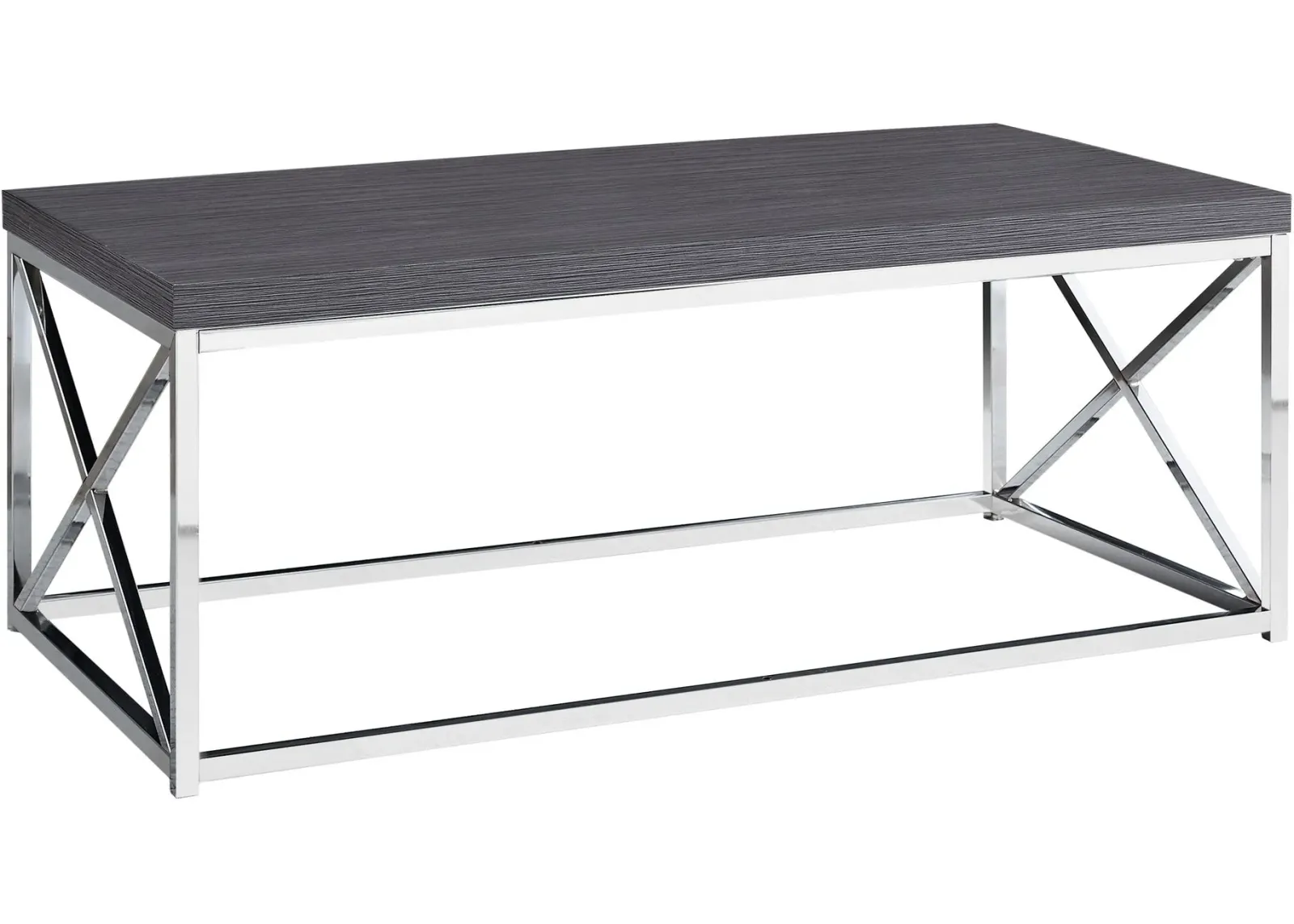 Coffee Table, Accent, Cocktail, Rectangular, Living Room, 44"L, Metal, Laminate, Grey, Chrome, Contemporary, Modern