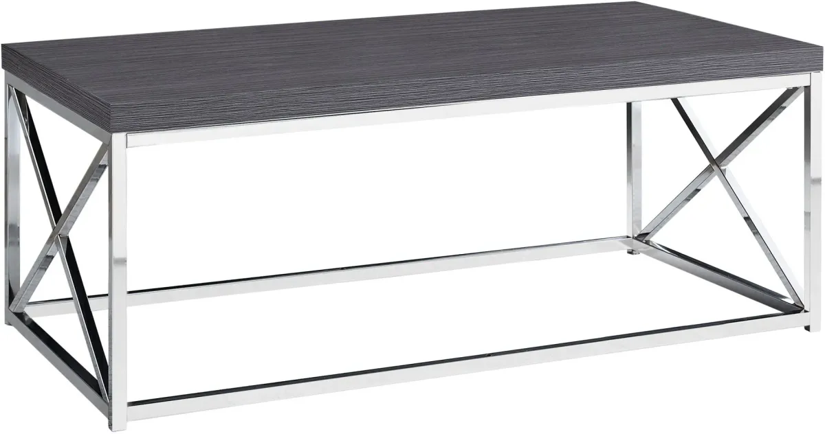 Coffee Table, Accent, Cocktail, Rectangular, Living Room, 44"L, Metal, Laminate, Grey, Chrome, Contemporary, Modern