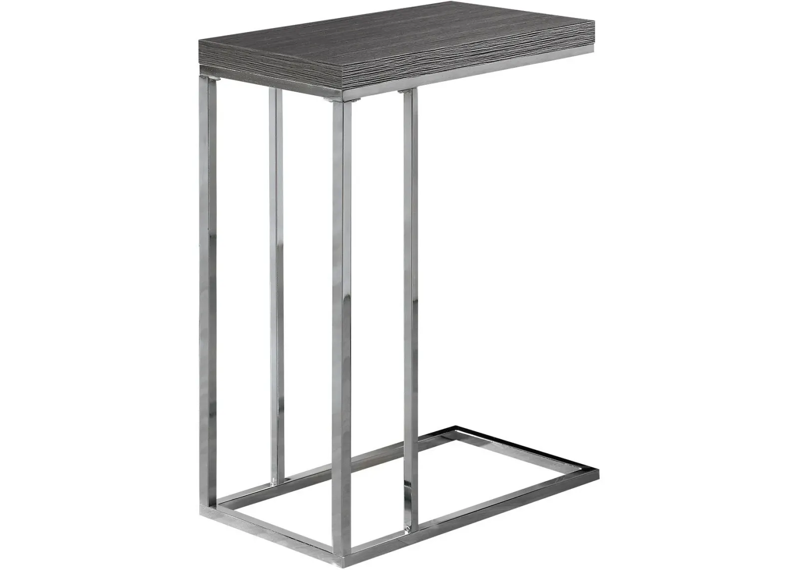 Accent Table, C-Shaped, End, Side, Snack, Living Room, Bedroom, Metal, Laminate, Grey, Chrome, Contemporary, Modern