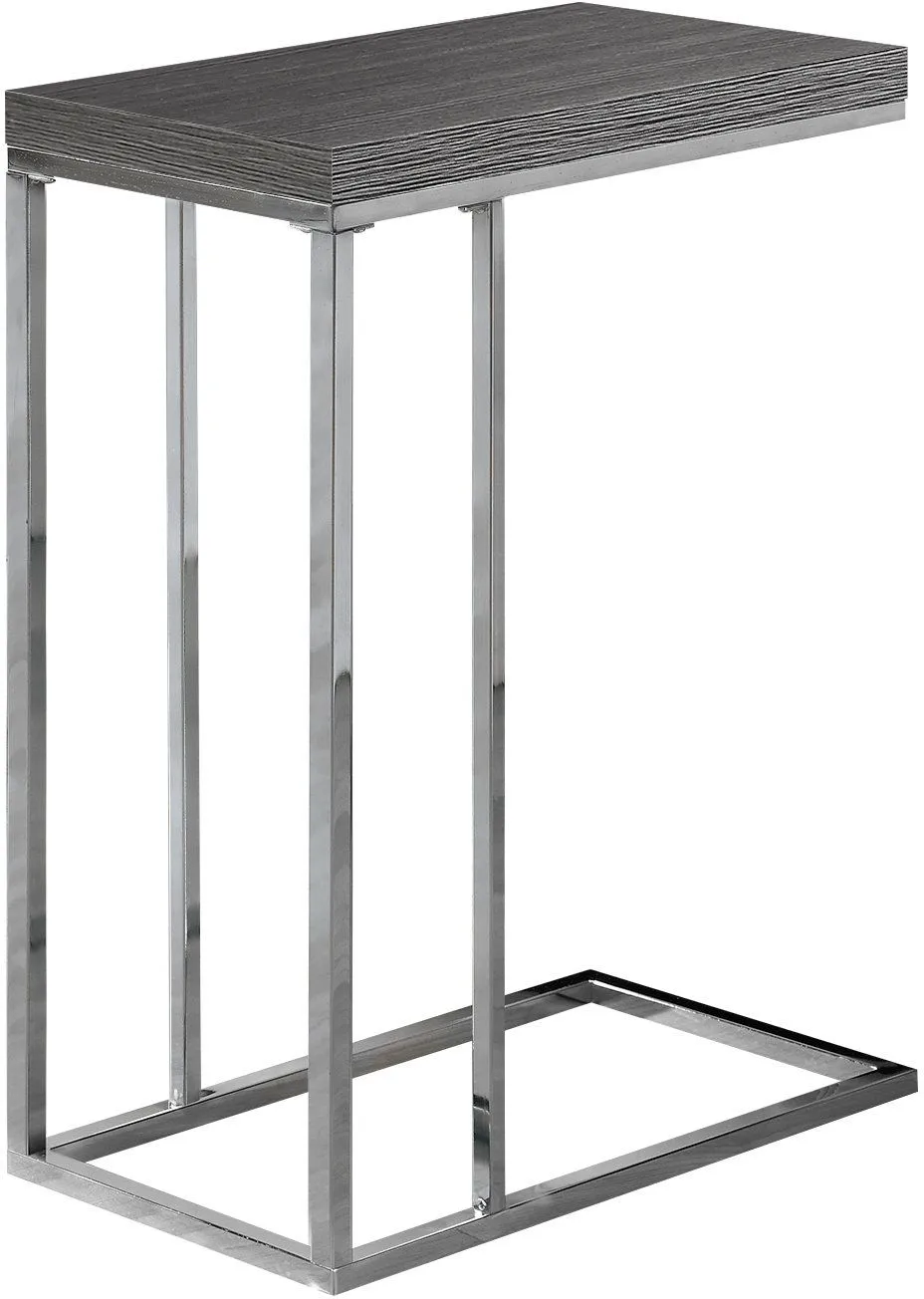 Accent Table, C-Shaped, End, Side, Snack, Living Room, Bedroom, Metal, Laminate, Grey, Chrome, Contemporary, Modern